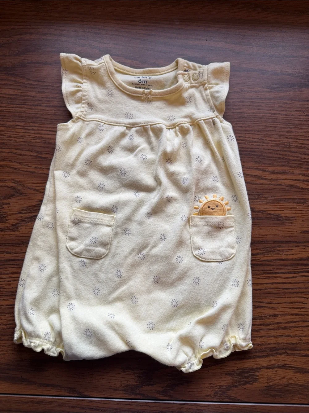 Carter's Soft Yellow Sun Pocket Baby Romper